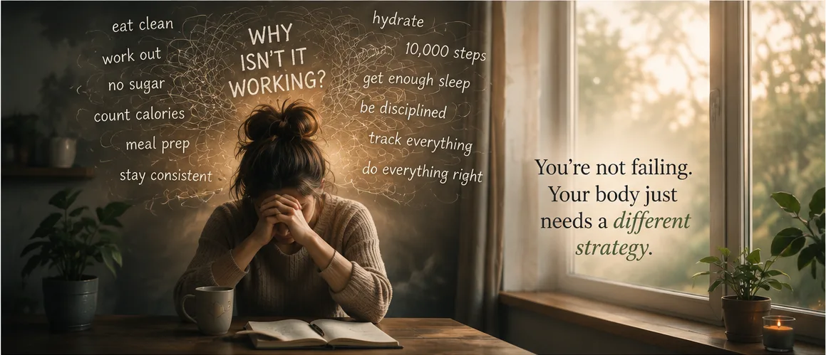 Adult woman reflecting on unexplained weight-loss difficulty despite consistent healthy habits.